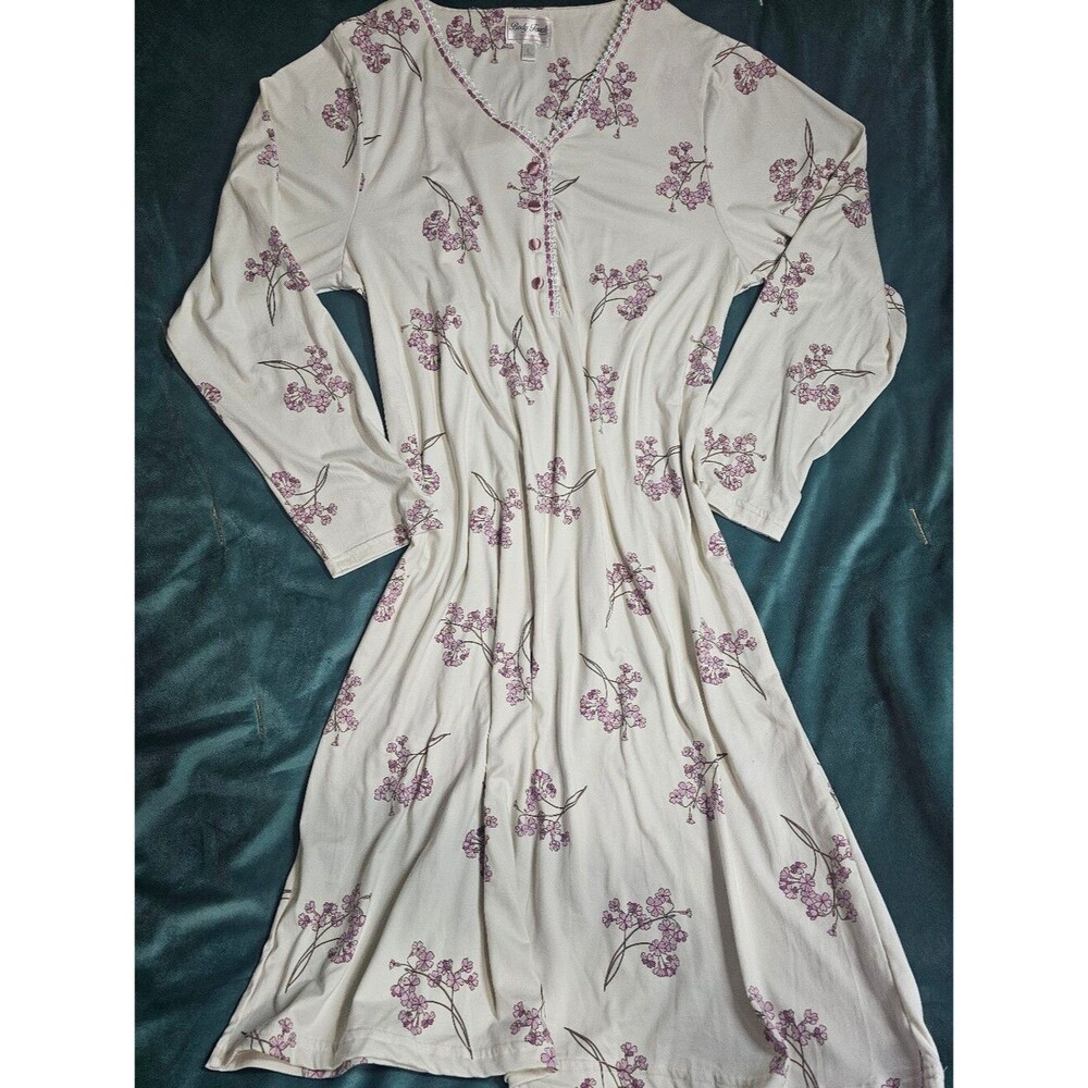 Body Touch Classic Long Sleeve Floral Nightgown Cream Pink L